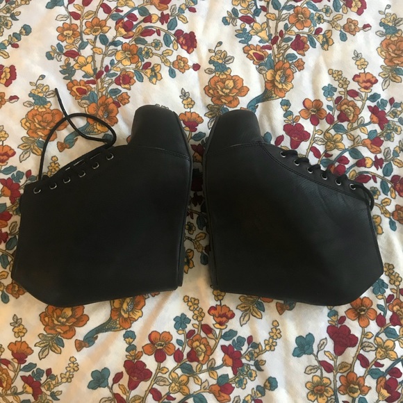 Faux Leather Wedge Booties Lace Up Hidden Heel - Picture 5 of 8